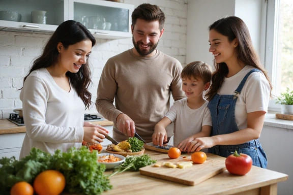 Family preparing a healthy meal together